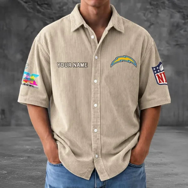 [SPECIAL OFFER] NEW CUSTOMIZED NFL09 LAC LOS ANGELES CHARGERS SEERSUCKER BUTTON SHIRT