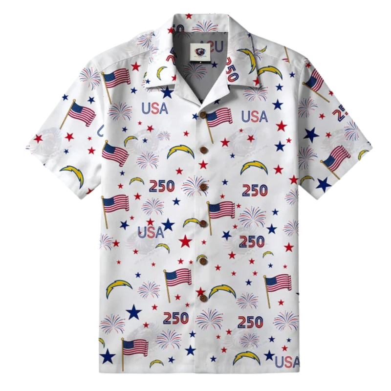 [SPECIAL OFFER] NEW CUSTOMIZED NFL09 LAC LOS ANGELES CHARGERS PATRIOTIC 250 USA HAWAIIAN SHIRT