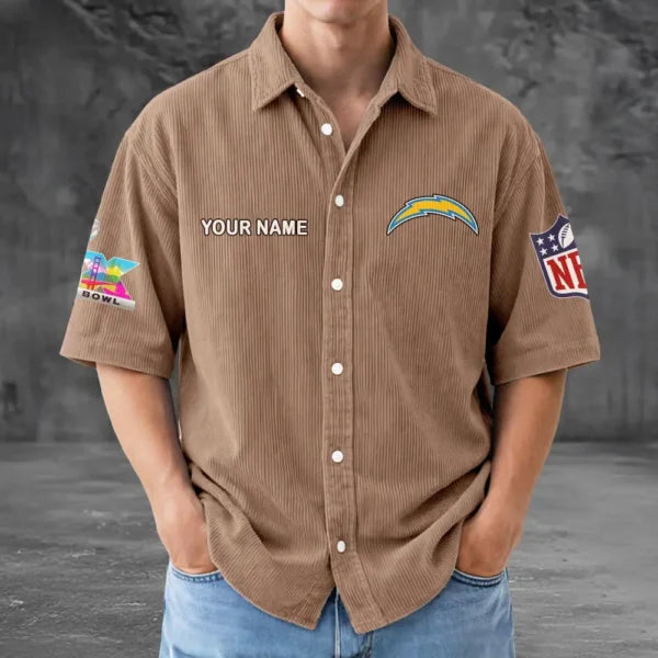 [SPECIAL OFFER] NEW CUSTOMIZED NFL09 LAC LOS ANGELES CHARGERS SEERSUCKER BUTTON SHIRT