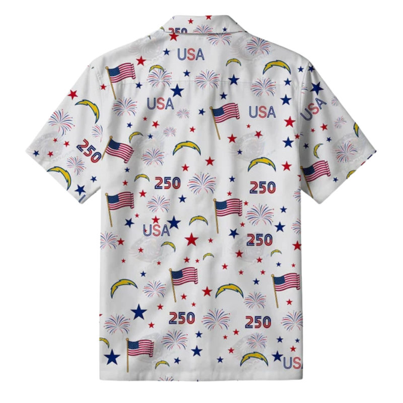 [SPECIAL OFFER] NEW CUSTOMIZED NFL09 LAC LOS ANGELES CHARGERS PATRIOTIC 250 USA HAWAIIAN SHIRT