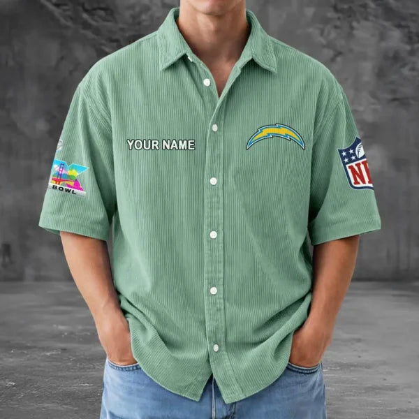 [SPECIAL OFFER] NEW CUSTOMIZED NFL09 LAC LOS ANGELES CHARGERS SEERSUCKER BUTTON SHIRT