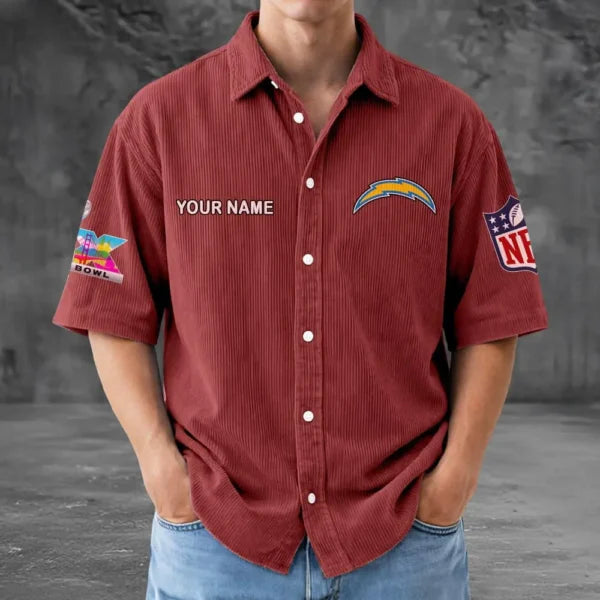 [SPECIAL OFFER] NEW CUSTOMIZED NFL09 LAC LOS ANGELES CHARGERS SEERSUCKER BUTTON SHIRT
