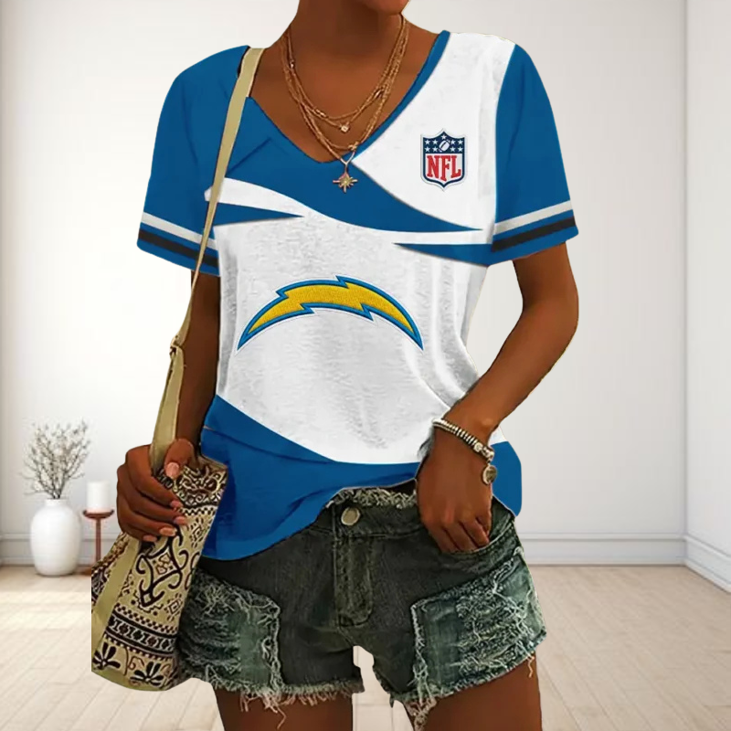 SPECIAL OFFER] NEW CUSTOMIZED NFL09 LAC LOS ANGELES CHARGERS V-NECK FEMALE SHIRT