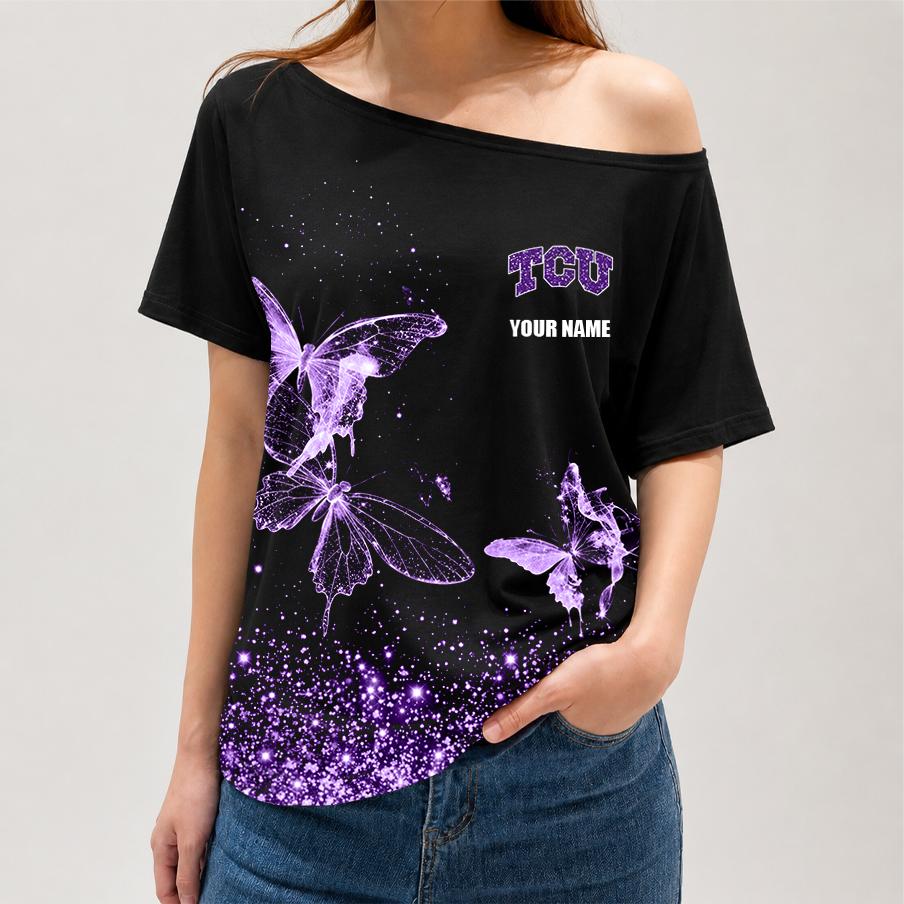 [FAN FAVORITE] NEW CUSTOMIZED NCAA FBS09 THF TCU HORNED FROGS OFF-SHOULDER SHIRT