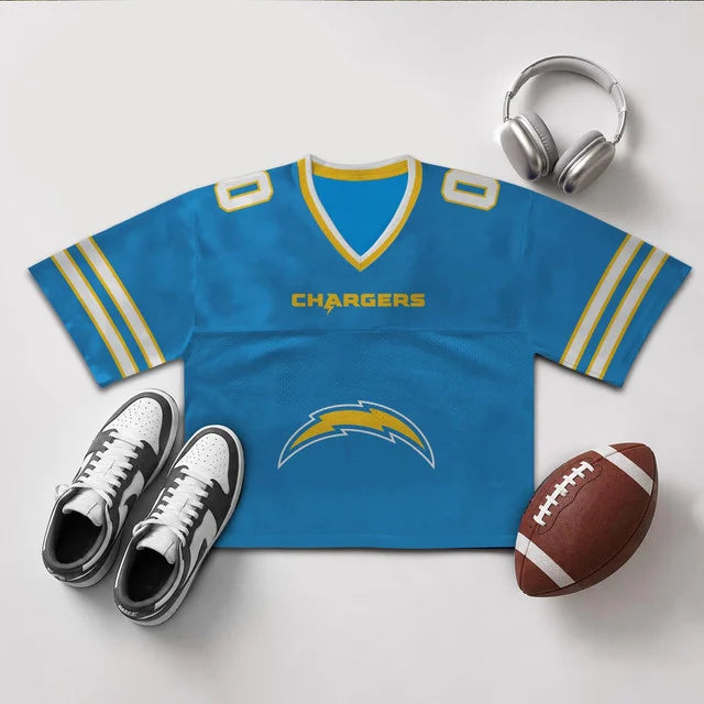 [SPECIAL OFFER] NEW CUSTOMIZED NFL09 LAC LOS ANGELES CHARGERS V-NECK JERSEY CROP TOP