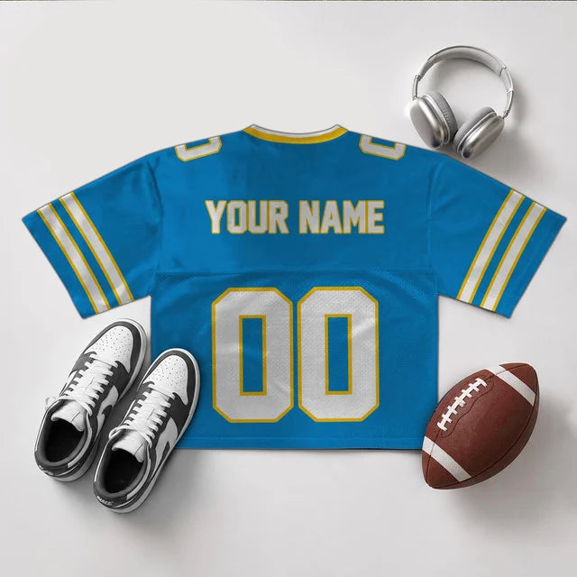 [SPECIAL OFFER] NEW CUSTOMIZED NFL09 LAC LOS ANGELES CHARGERS V-NECK JERSEY CROP TOP