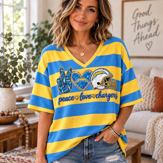 [SPECIAL OFFER] NEW CUSTOMIZED NFL09 LAC LOS ANGELES CHARGERS WOMEN'S HEART V-NECK LONG SLEEVE SHIRT