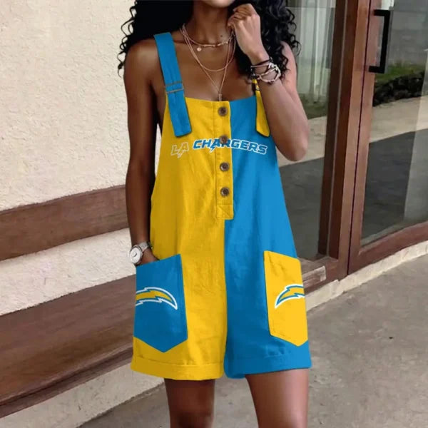 [SPECIAL OFFER] NEW CUSTOMIZED NFL09 LAC LOS ANGELES CHARGERS WOMEN'S HIGH-WAISTED SHORTS OVERALLS