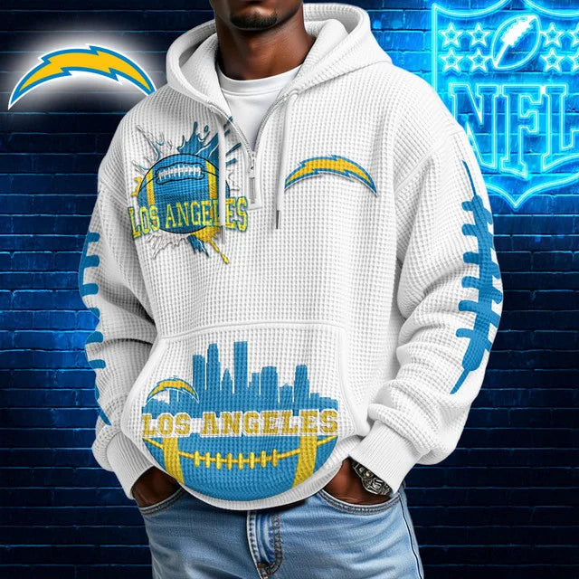 [SPECIAL OFFER] NEW CUSTOMIZED NFL09 LAC LOS ANGELES CHARGERS WAFFLE FULL ZIP HOODIE