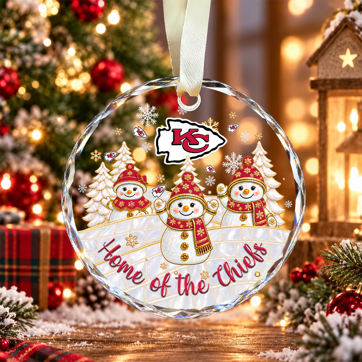 [SPECIAL OFFER] NEW CUSTOMIZED NFL01 KCC KANSAS CITY CHIEFS ROUND GLASS ORNAMENT