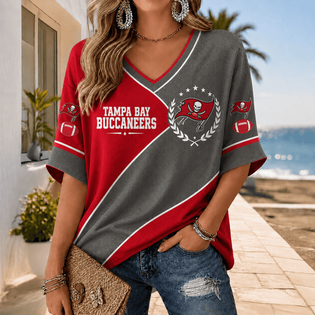 [SPECIAL OFFER] NEW CUSTOMIZED NFL10 TBB TAMPA BAY BUCCANEERS WOMEN'S HEART V-NECK LONG SLEEVE SHIRT