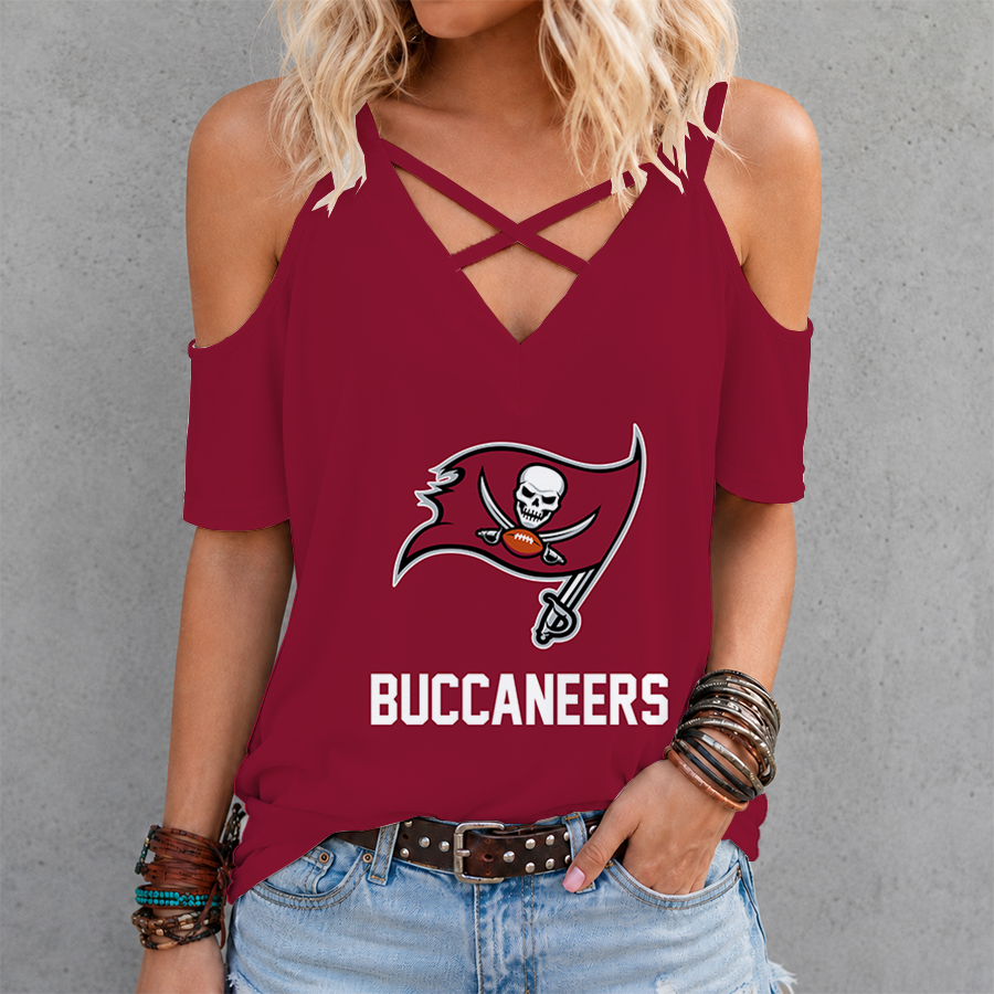 [SPECIAL OFFER] NEW CUSTOMIZED NFL10 TBB TAMPA BAY BUCCANEERS CRISS CROSS V-NECK TOP