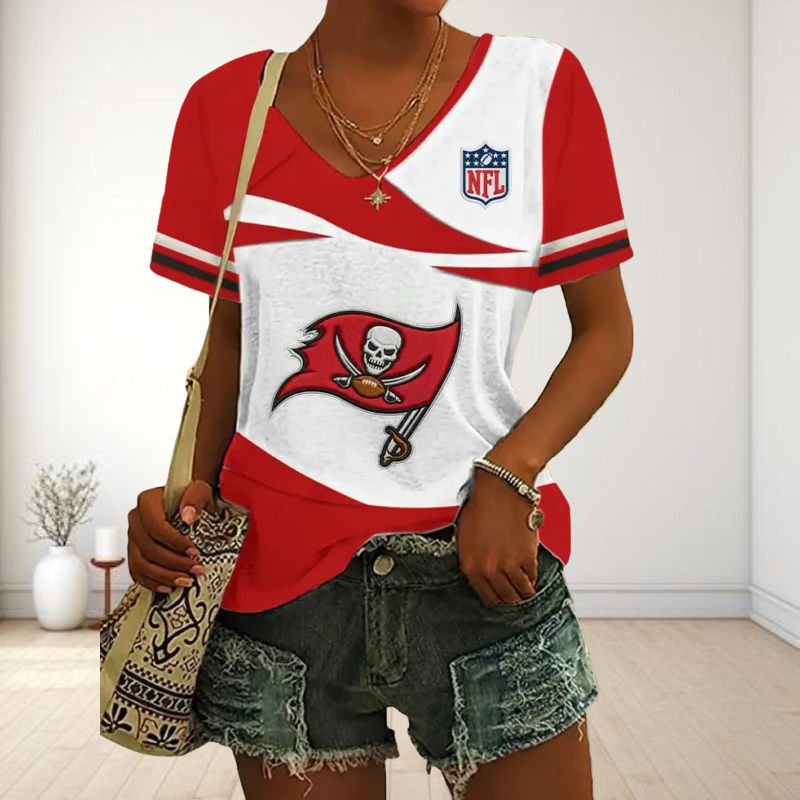 SPECIAL OFFER] NEW CUSTOMIZED NFL10 TBB TAMPA BAY BUCCANEERS V-NECK FEMALE SHIRT