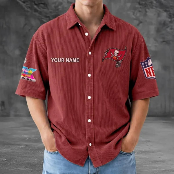 [SPECIAL OFFER] NEW CUSTOMIZED NFL10 TBB TAMPA BAY BUCCANEERS SEERSUCKER BUTTON SHIRT