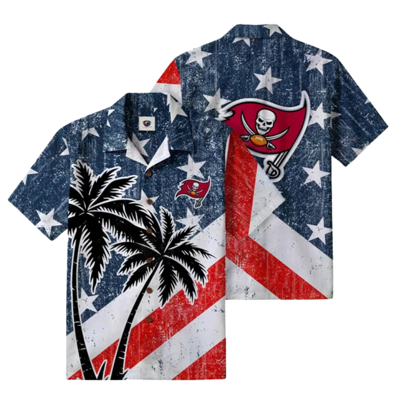 [SPECIAL OFFER] NEW CUSTOMIZED NFL10 TBB TAMPA BAY BUCCANEERS PATRIOTIC 250 USA HAWAIIAN SHIRT