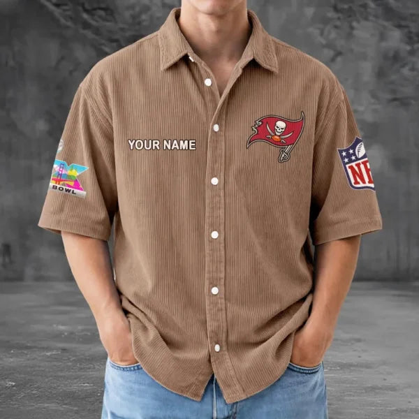 [SPECIAL OFFER] NEW CUSTOMIZED NFL10 TBB TAMPA BAY BUCCANEERS SEERSUCKER BUTTON SHIRT