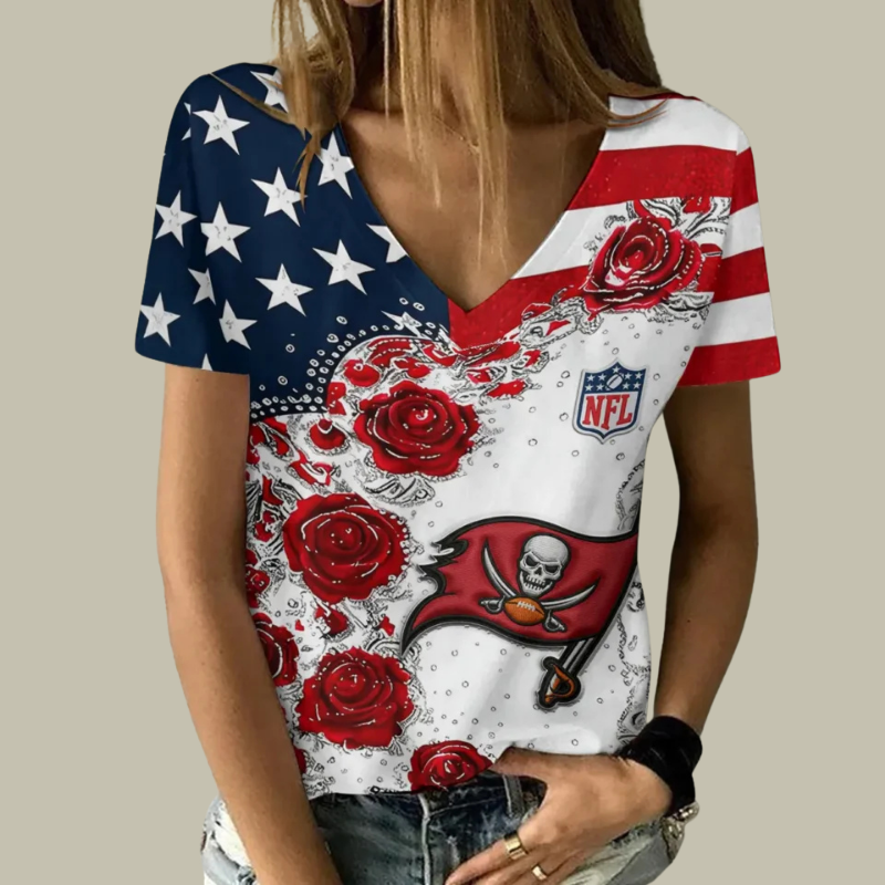 [SPECIAL OFFER] NEW CUSTOMIZED NFL10 TBB TAMPA BAY BUCCANEERS V-NECK FEMALE SHIRT
