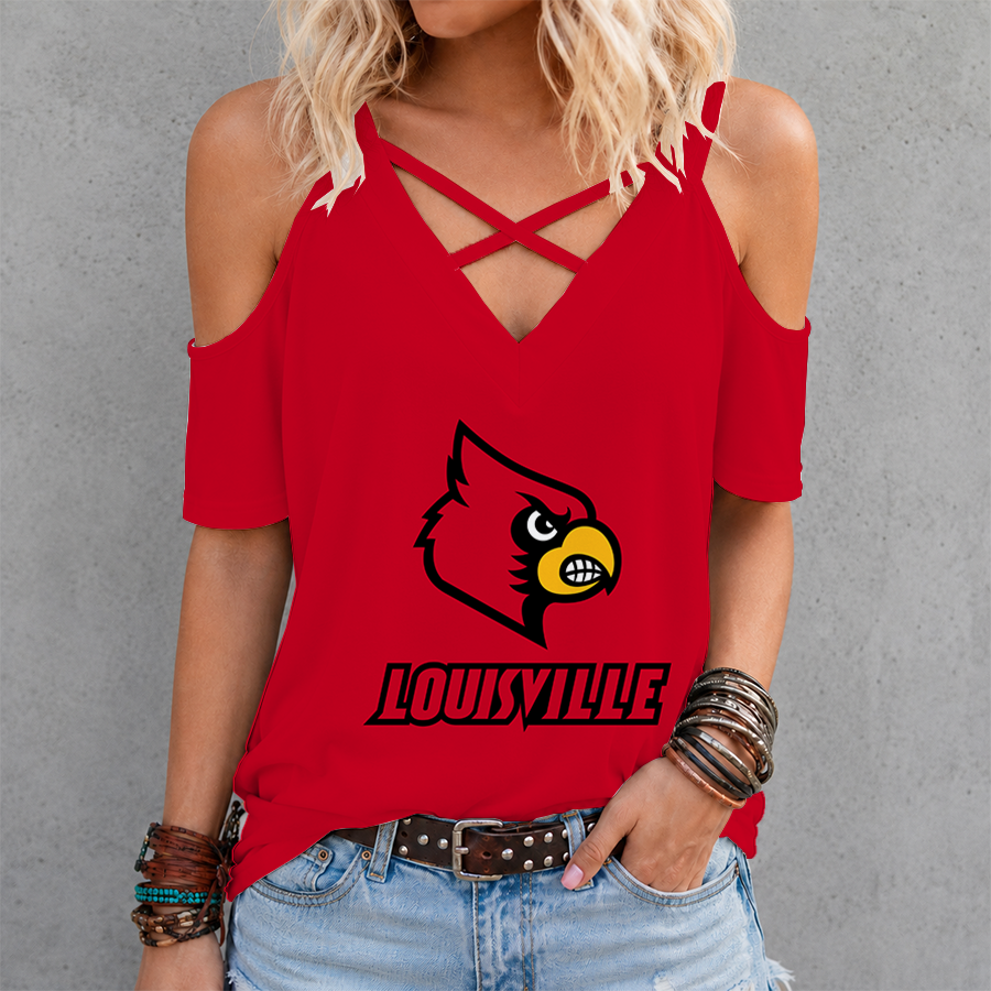 [FAN FAVORITE] NEW CUSTOMIZED NCAA FBS10 ULC LOUISVILLE CARDINALS CRISS CROSS V-NECK TOP