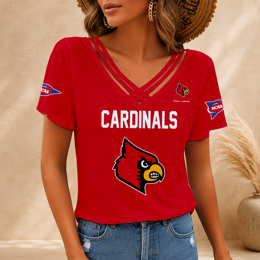 [FAN FAVORITE] NEW CUSTOMIZED NCAA FBS10 ULC LOUISVILLE CARDINALS V-NECK SHIRT