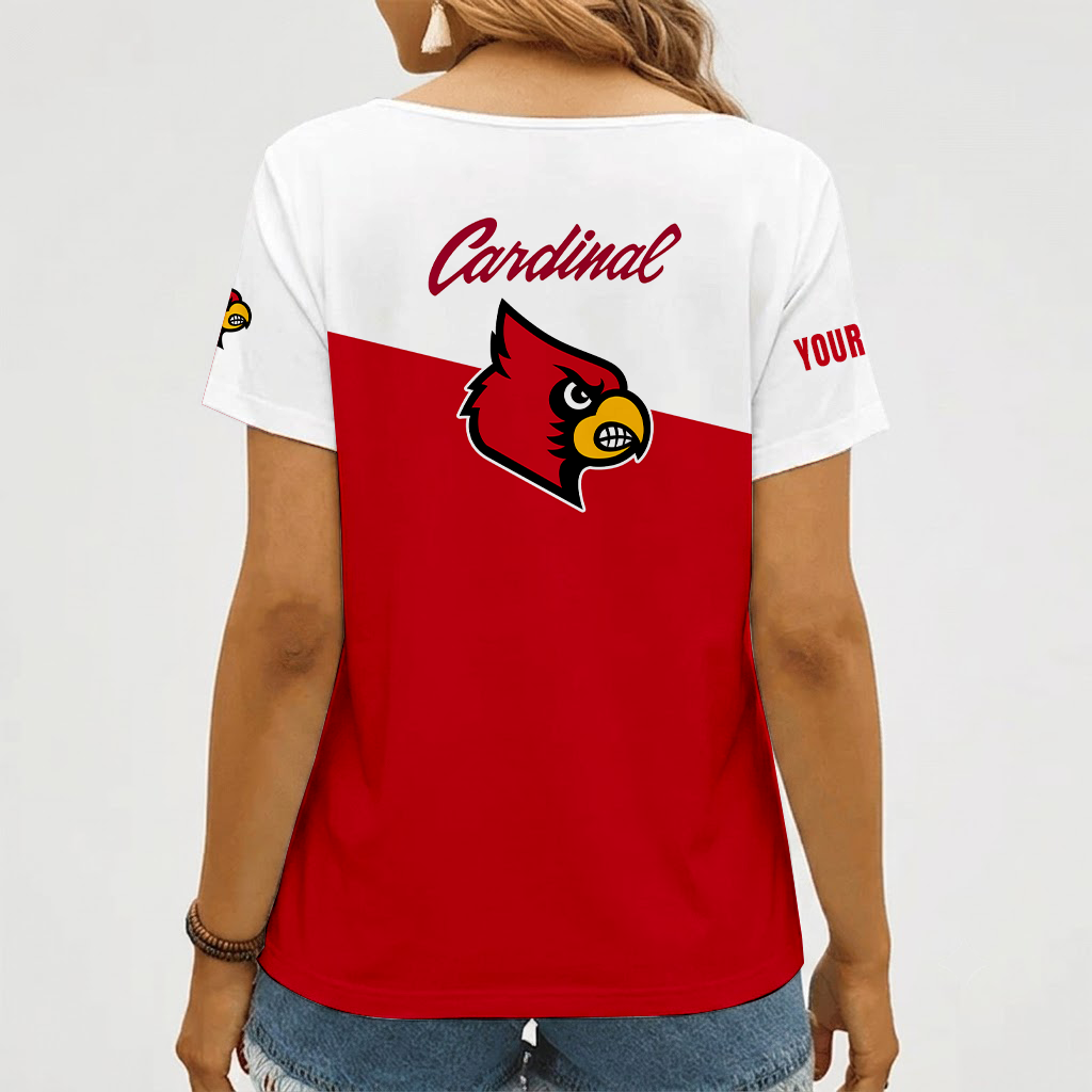 [FAN FAVORITE] NEW CUSTOMIZED NCAA FBS10 ULC LOUISVILLE CARDINALS V-NECK FEMALE SHIRT