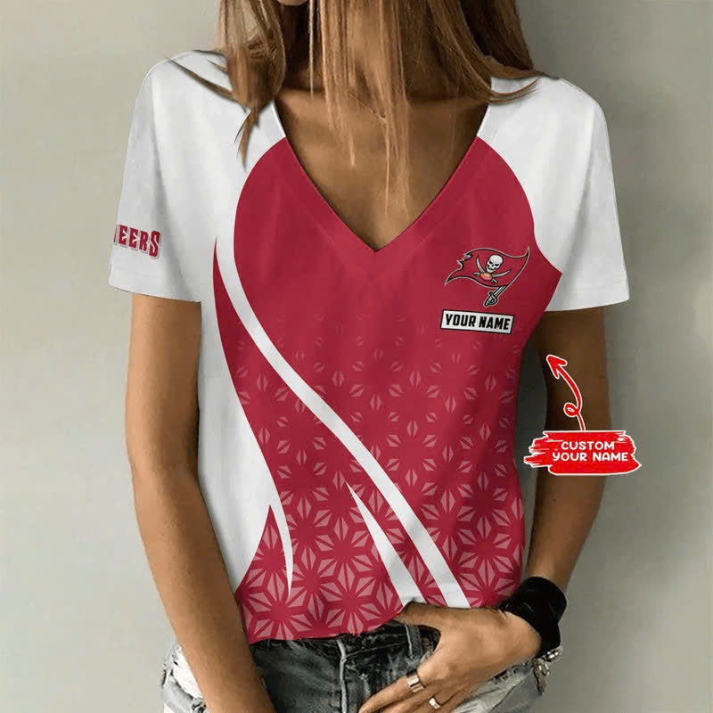 [SPECIAL OFFER] NEW CUSTOMIZED NFL10 TBB TAMPA BAY BUCCANEERS V-NECK FEMALE SHIRT
