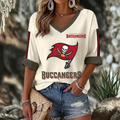 [SPECIAL OFFER] NEW CUSTOMIZED NFL10 TBB TAMPA BAY BUCCANEERS WOMEN'S HEART V-NECK LONG SLEEVE SHIRT