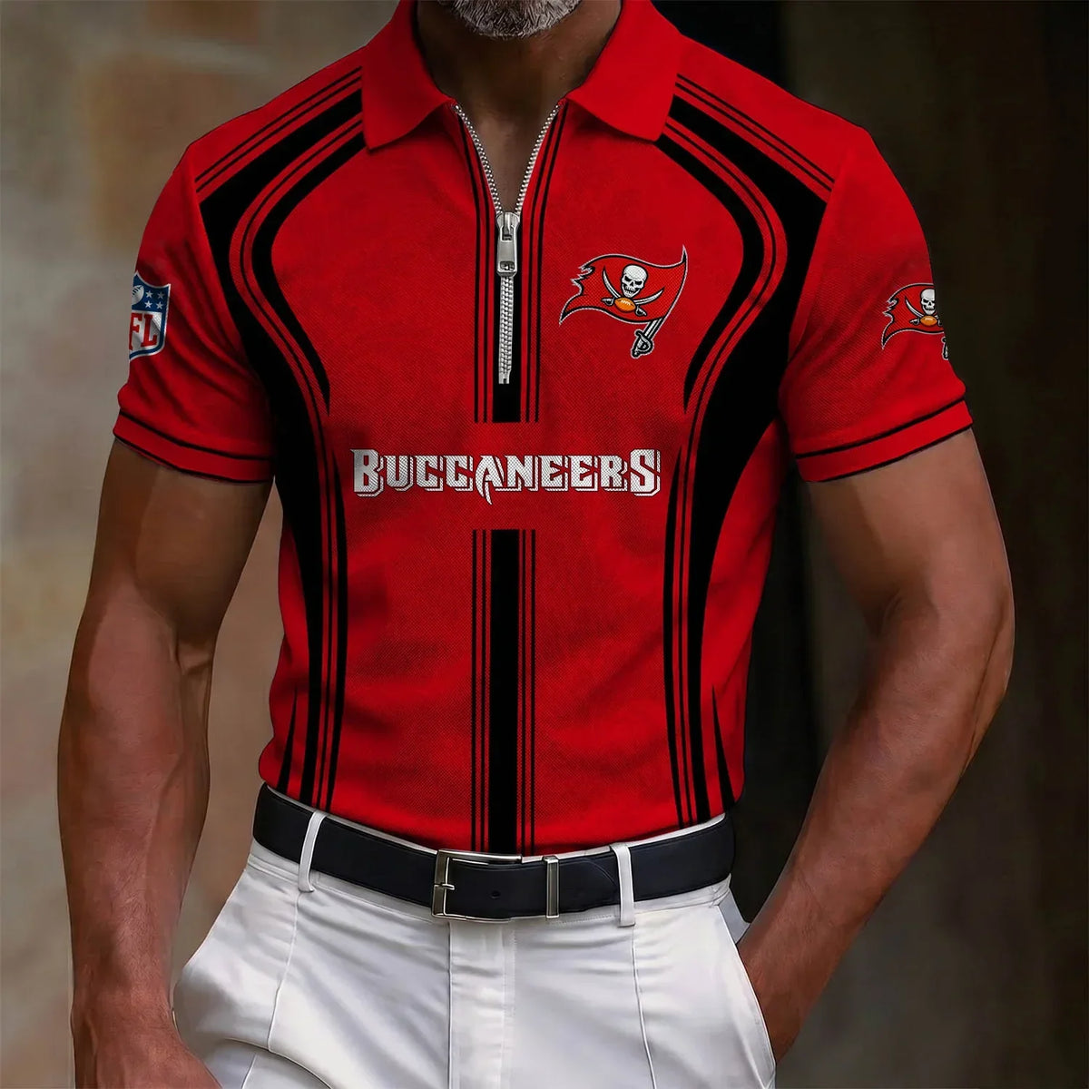 [SPECIAL OFFER] NEW CUSTOMIZED NFL10 TBB TAMPA BAY BUCCANEERS ZIP POLO SHIRT