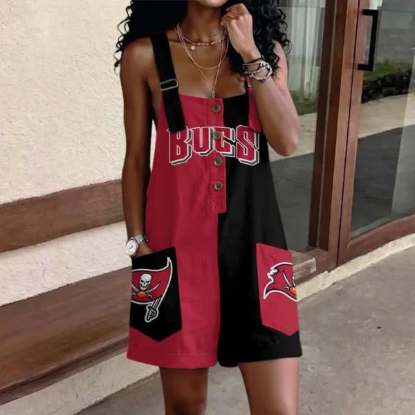 [SPECIAL OFFER] NEW CUSTOMIZED NFL10 TBB TAMPA BAY BUCCANEERS WOMEN'S HIGH-WAISTED SHORTS OVERALLS