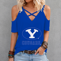 [FAN FAVORITE] NEW CUSTOMIZED NCAA FBS11 BYU BYU COUGARS CRISS CROSS V-NECK TOP