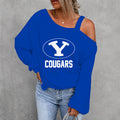[FAN FAVORITE] NEW CUSTOMIZED NCAA FBS11 BYU BYU COUGARS WOMEN'S OFF-SHOULDER LONG SLEEVE SHIRT