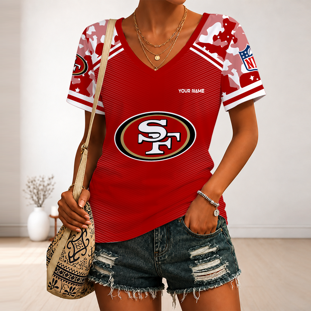 [SPECIAL OFFER] NEW CUSTOMIZED NFL11 SF49 SAN FRANCISCO 49ERS V-NECK FEMALE SHIRT