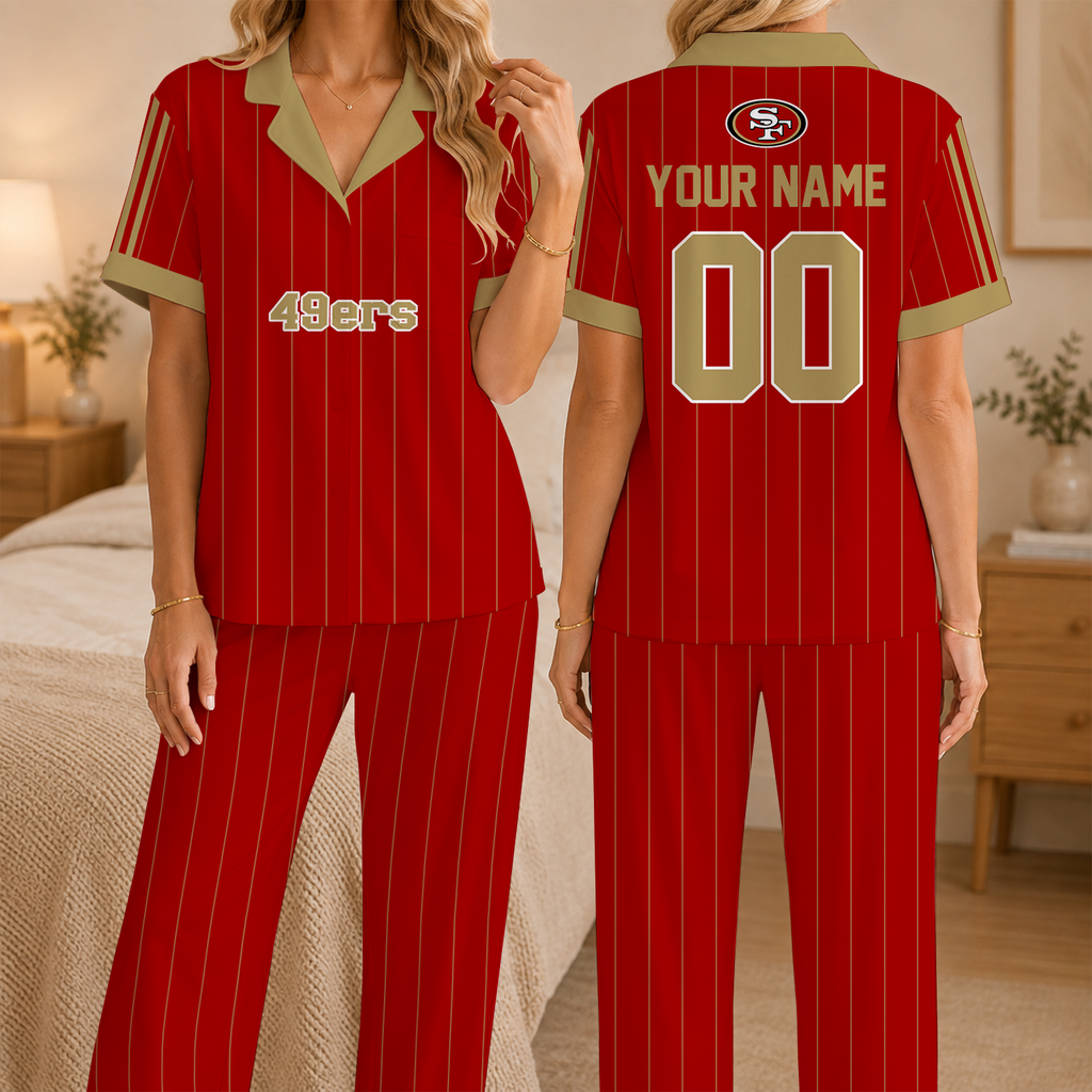 [SPECIAL OFFER] NEW CUSTOMIZED NFL11 SF49 SAN FRANCISCO 49ERS SHORT SLEEVE & LONG PANTS PAJAMAS SET