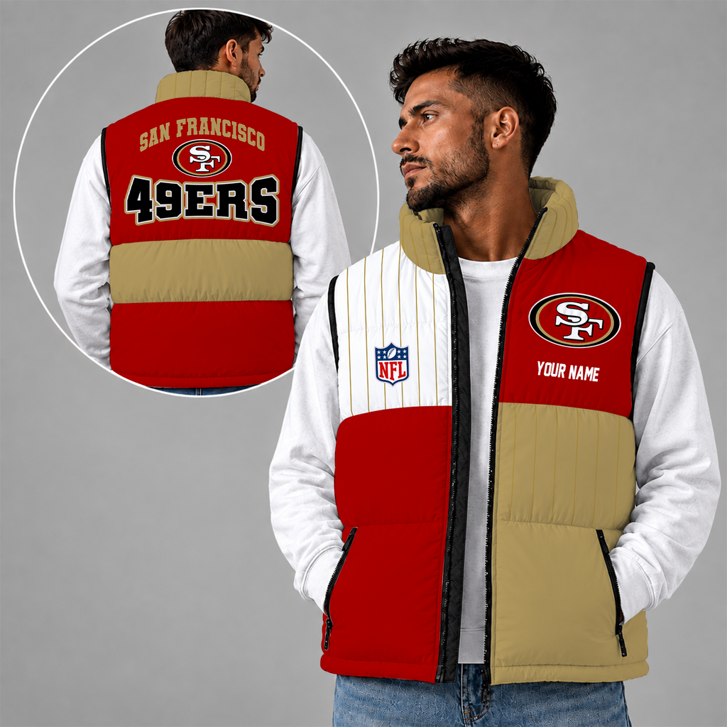[SPECIAL OFFER] NEW CUSTOMIZED NFL11 SF49 SAN FRANCISCO 49ERS SLEEVELESS PUFFER VEST