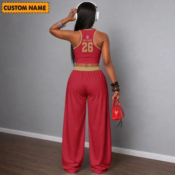 [SPECIAL OFFER] NEW CUSTOMIZED NFL11 SF49 SAN FRANCISCO 49ERS WOMEN'S CROP TOP & LONGPANTS SET
