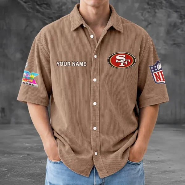 [SPECIAL OFFER] NEW CUSTOMIZED NFL11 SF49 SAN FRANCISCO 49ERS SEERSUCKER BUTTON SHIRT