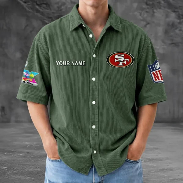 [SPECIAL OFFER] NEW CUSTOMIZED NFL11 SF49 SAN FRANCISCO 49ERS SEERSUCKER BUTTON SHIRT