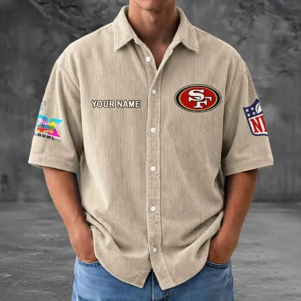 [SPECIAL OFFER] NEW CUSTOMIZED NFL11 SF49 SAN FRANCISCO 49ERS SEERSUCKER BUTTON SHIRT