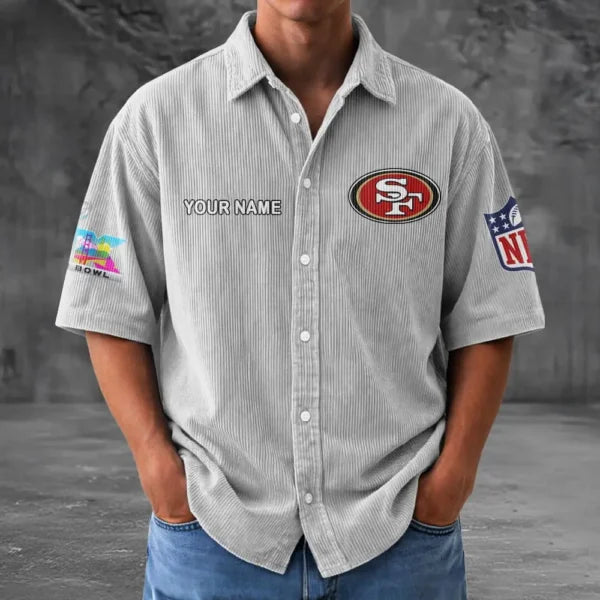 [SPECIAL OFFER] NEW CUSTOMIZED NFL11 SF49 SAN FRANCISCO 49ERS SEERSUCKER BUTTON SHIRT
