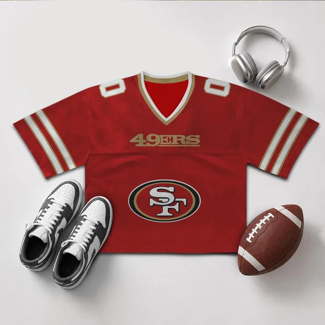 [SPECIAL OFFER] NEW CUSTOMIZED NFL11 SF49 SAN FRANCISCO 49ERS V-NECK JERSEY CROP TOP