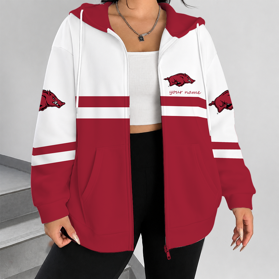 [FAN FAVORITE] NEW CUSTOMIZED NCAA FBS12 AKR ARKANSAS RAZORBACKS ZIP HOODIE