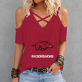 [FAN FAVORITE] NEW CUSTOMIZED NCAA FBS12 AKR ARKANSAS RAZORBACKS CRISS CROSS V-NECK TOP