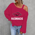 [FAN FAVORITE] NEW CUSTOMIZED NCAA FBS12 AKR ARKANSAS RAZORBACKS WOMEN'S OFF-SHOULDER LONG SLEEVE SHIRT