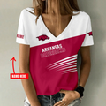 [FAN FAVORITE] NEW CUSTOMIZED NCAA FBS12 AKR ARKANSAS RAZORBACKS V-NECK FEMALE SHIRT