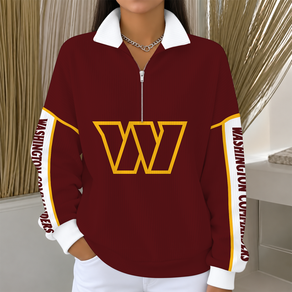 [SPECIAL OFFER] NEW CUSTOMIZED NFL12 WTC WASHINGTON COMMANDERS QUARTER ZIP RIBBED SWEATER