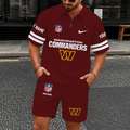 [SPECIAL OFFER] NEW CUSTOMIZED NFL12 WTC WASHINGTON COMMANDERS QUARTER-ZIP POLO SHIRT & SHORTS SET