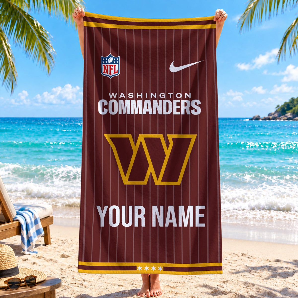 [SPECIAL OFFER] NEW CUSTOMIZED NFL12 WTC WASHINGTON COMMANDERS BEACH TOWEL