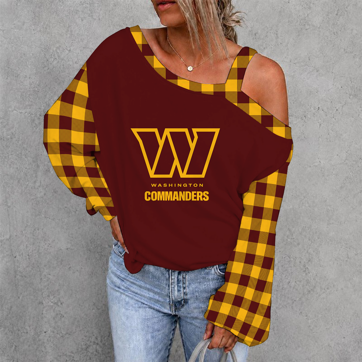 [SPECIAL OFFER] NEW CUSTOMIZED NFL12 WTC WASHINGTON COMMANDERS WOMEN'S OFF-SHOULDER LONG SLEEVE SHIRT