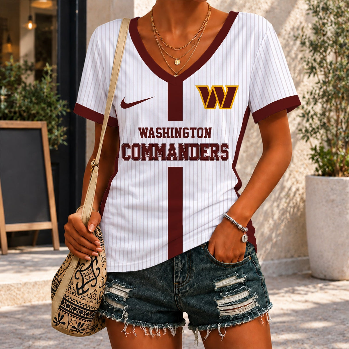 [SPECIAL OFFER] NEW CUSTOMIZED NFL12 WTC WASHINGTON COMMANDERS V-NECK FEMALE SHIRT
