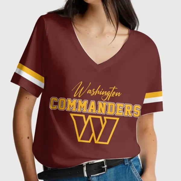 [SPECIAL OFFER] NEW CUSTOMIZED NFL12 WTC WASHINGTON COMMANDERS V-NECK FEMALE SHIRT