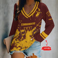 [SPECIAL OFFER] NEW CUSTOMIZED NFL12 WTC WASHINGTON COMMANDERS WOMEN'S V-NECK LONG SLEEVED SHIRT